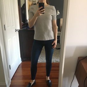 LOFT white and black stripe short sleeve top